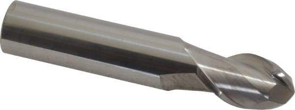 Accupro - 9/16" Diam, 7/8" LOC, 2 Flute Solid Carbide Ball End Mill - Uncoated, Single End, 3" OAL, 9/16" Shank Diam, Spiral Flute - USA Tool & Supply