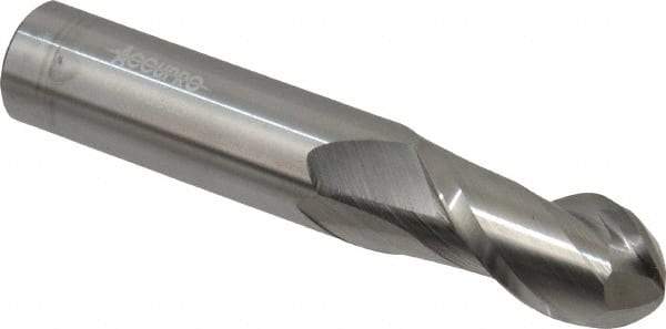 Accupro - 5/8" Diam, 1-1/4" LOC, 2 Flute Solid Carbide Ball End Mill - Uncoated, Single End, 3-1/2" OAL, 5/8" Shank Diam, Spiral Flute - USA Tool & Supply