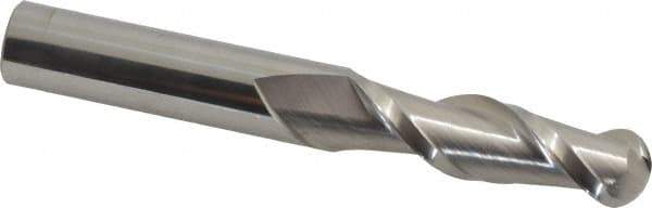 Accupro - 5/8" Diam, 2-1/8" LOC, 2 Flute Solid Carbide Ball End Mill - Uncoated, Single End, 4-5/8" OAL, 5/8" Shank Diam, Spiral Flute - USA Tool & Supply