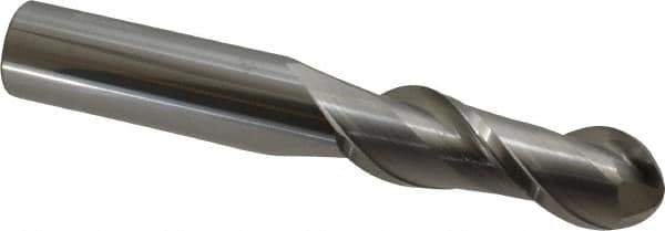 Accupro - 3/4" Diam, 2-1/4" LOC, 2 Flute Solid Carbide Ball End Mill - Uncoated, Single End, 5" OAL, 3/4" Shank Diam, Spiral Flute - USA Tool & Supply