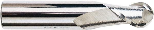 Accupro - 7/8" Diam, 1-3/4" LOC, 2 Flute Solid Carbide Ball End Mill - Uncoated, Single End, 4" OAL, 7/8" Shank Diam, Spiral Flute - USA Tool & Supply
