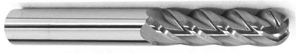 Accupro - 9/16" Diam, 3" LOC, 4 Flute Solid Carbide Ball End Mill - TiCN Finish, Single End, 6" OAL, 9/16" Shank Diam, Spiral Flute - USA Tool & Supply