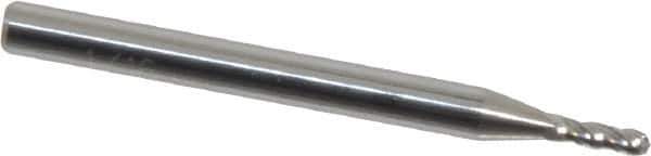 Accupro - 1/16" Diam, 3/16" LOC, 4 Flute Solid Carbide Ball End Mill - Uncoated, Single End, 1-1/2" OAL, 1/8" Shank Diam, Spiral Flute - USA Tool & Supply