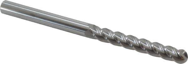 Accupro - 7/16" Diam, 3" LOC, 4 Flute Solid Carbide Ball End Mill - Uncoated, Single End, 6" OAL, 7/16" Shank Diam, Spiral Flute - USA Tool & Supply