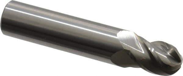 Accupro - 29/64" Diam, 5/8" LOC, 4 Flute Solid Carbide Ball End Mill - Uncoated, Single End, 2-1/2" OAL, 1/2" Shank Diam, Spiral Flute - USA Tool & Supply