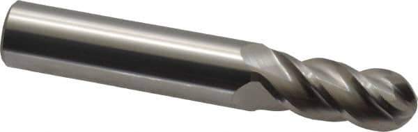 Accupro - 29/64" Diam, 1" LOC, 4 Flute Solid Carbide Ball End Mill - Uncoated, Single End, 3" OAL, 1/2" Shank Diam, Spiral Flute - USA Tool & Supply