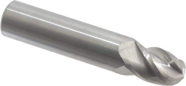 Accupro - 15/32" Diam, 5/8" LOC, 4 Flute Solid Carbide Ball End Mill - Uncoated, Single End, 2-1/2" OAL, 1/2" Shank Diam, Spiral Flute - USA Tool & Supply