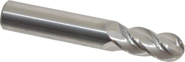 Accupro - 15/32" Diam, 1" LOC, 4 Flute Solid Carbide Ball End Mill - Uncoated, Single End, 3" OAL, 1/2" Shank Diam, Spiral Flute - USA Tool & Supply