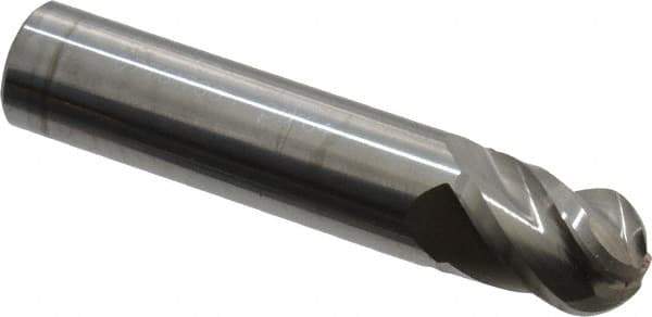 Accupro - 31/64" Diam, 5/8" LOC, 4 Flute Solid Carbide Ball End Mill - Uncoated, Single End, 2-1/2" OAL, 1/2" Shank Diam, Spiral Flute - USA Tool & Supply