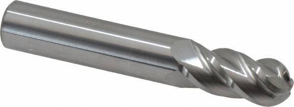 Accupro - 31/64" Diam, 1" LOC, 4 Flute Solid Carbide Ball End Mill - Uncoated, Single End, 3" OAL, 1/2" Shank Diam, Spiral Flute - USA Tool & Supply