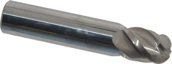 Accupro - 1/2" Diam, 5/8" LOC, 4 Flute Solid Carbide Ball End Mill - Uncoated, Single End, 2-1/2" OAL, 1/2" Shank Diam, Spiral Flute - USA Tool & Supply
