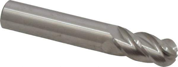 Accupro - 1/2" Diam, 1" LOC, 4 Flute Solid Carbide Ball End Mill - Uncoated, Single End, 3" OAL, 1/2" Shank Diam, Spiral Flute - USA Tool & Supply