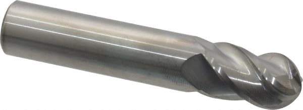 Accupro - 9/16" Diam, 7/8" LOC, 4 Flute Solid Carbide Ball End Mill - Uncoated, Single End, 3" OAL, 9/16" Shank Diam, Spiral Flute - USA Tool & Supply