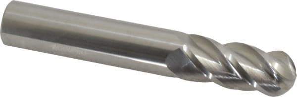 Accupro - 9/16" Diam, 1-1/4" LOC, 4 Flute Solid Carbide Ball End Mill - Uncoated, Single End, 3-1/2" OAL, 9/16" Shank Diam, Spiral Flute - USA Tool & Supply