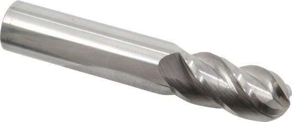 Accupro - 5/8" Diam, 1-1/4" LOC, 4 Flute Solid Carbide Ball End Mill - Uncoated, Single End, 3-1/2" OAL, 5/8" Shank Diam, Spiral Flute - USA Tool & Supply
