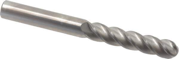 Accupro - 5/8" Diam, 3" LOC, 4 Flute Solid Carbide Ball End Mill - Uncoated, Single End, 6" OAL, 5/8" Shank Diam, Spiral Flute - USA Tool & Supply