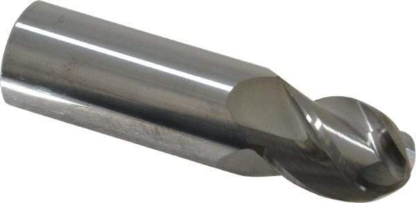 Accupro - 11/16" Diam, 1" LOC, 4 Flute Solid Carbide Ball End Mill - Uncoated, Single End, 3" OAL, 3/4" Shank Diam, Spiral Flute - USA Tool & Supply