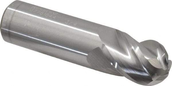 Accupro - 3/4" Diam, 1" LOC, 4 Flute Solid Carbide Ball End Mill - Uncoated, Single End, 3" OAL, 3/4" Shank Diam, Spiral Flute - USA Tool & Supply