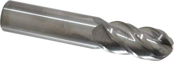 Accupro - 3/4" Diam, 1-1/2" LOC, 4 Flute Solid Carbide Ball End Mill - Uncoated, Single End, 4" OAL, 3/4" Shank Diam, Spiral Flute - USA Tool & Supply