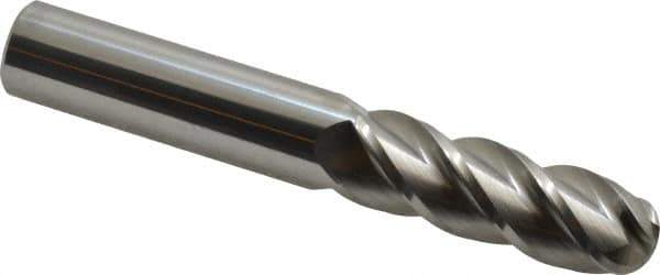 Accupro - 3/4" Diam, 2-1/4" LOC, 4 Flute Solid Carbide Ball End Mill - Uncoated, Single End, 5" OAL, 3/4" Shank Diam, Spiral Flute - USA Tool & Supply