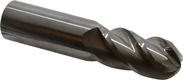Accupro - 7/8" Diam, 1-3/4" LOC, 4 Flute Solid Carbide Ball End Mill - Uncoated, Single End, 4" OAL, 7/8" Shank Diam, Spiral Flute - USA Tool & Supply