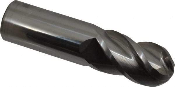 Accupro - 1" Diam, 1-3/4" LOC, 4 Flute Solid Carbide Ball End Mill - Uncoated, Single End, 4" OAL, 1" Shank Diam, Spiral Flute - USA Tool & Supply