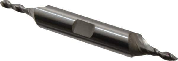 Accupro - 1/8" Diam, 3/8" LOC, 2 Flute Solid Carbide Ball End Mill - Uncoated, Double End, 3" OAL, 3/8" Shank Diam, Spiral Flute - USA Tool & Supply
