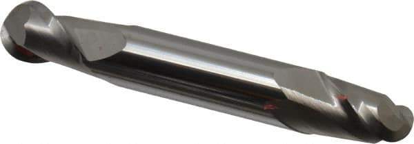 Accupro - 3/8" Diam, 1/2" LOC, 2 Flute Solid Carbide Ball End Mill - Uncoated, Double End, 2-1/2" OAL, 3/8" Shank Diam, Spiral Flute - USA Tool & Supply