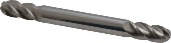 Accupro - 1/4" Diam, 1/2" LOC, 4 Flute Solid Carbide Ball End Mill - Uncoated, Double End, 2-1/2" OAL, 1/4" Shank Diam, Spiral Flute - USA Tool & Supply