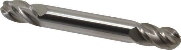 Accupro - 5/16" Diam, 1/2" LOC, 4 Flute Solid Carbide Ball End Mill - Uncoated, Double End, 2-1/2" OAL, 5/16" Shank Diam, Spiral Flute - USA Tool & Supply