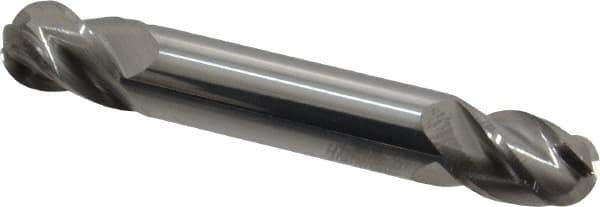 Accupro - 3/8" Diam, 1/2" LOC, 4 Flute Solid Carbide Ball End Mill - Uncoated, Double End, 2-1/2" OAL, 3/8" Shank Diam, Spiral Flute - USA Tool & Supply