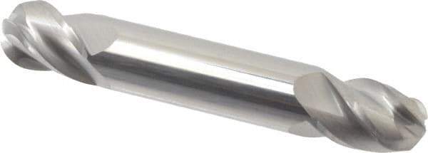 Accupro - 7/16" Diam, 9/16" LOC, 4 Flute Solid Carbide Ball End Mill - Uncoated, Double End, 2-3/4" OAL, 7/16" Shank Diam, Spiral Flute - USA Tool & Supply