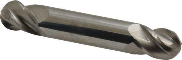 Accupro - 1/2" Diam, 5/8" LOC, 4 Flute Solid Carbide Ball End Mill - Uncoated, Double End, 3" OAL, 1/2" Shank Diam, Spiral Flute - USA Tool & Supply