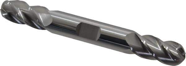 Accupro - 1/2" Diam, 1" LOC, 4 Flute Solid Carbide Ball End Mill - Uncoated, Double End, 4" OAL, 1/2" Shank Diam, Spiral Flute - USA Tool & Supply