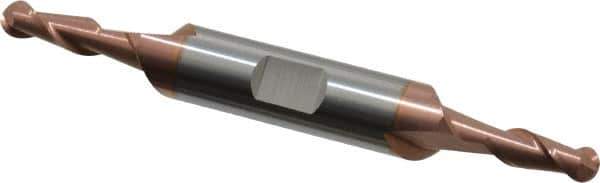 Accupro - 3/16" Diam, 1/2" LOC, 2 Flute Solid Carbide Ball End Mill - TiCN Finish, Double End, 3" OAL, 3/8" Shank Diam, Spiral Flute - USA Tool & Supply