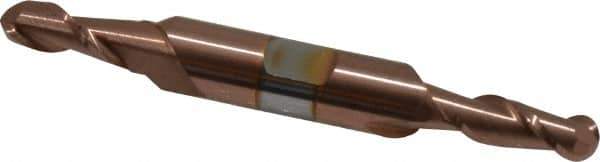 Accupro - 1/4" Diam, 5/8" LOC, 2 Flute Solid Carbide Ball End Mill - TiCN Finish, Double End, 3" OAL, 3/8" Shank Diam, Spiral Flute - USA Tool & Supply