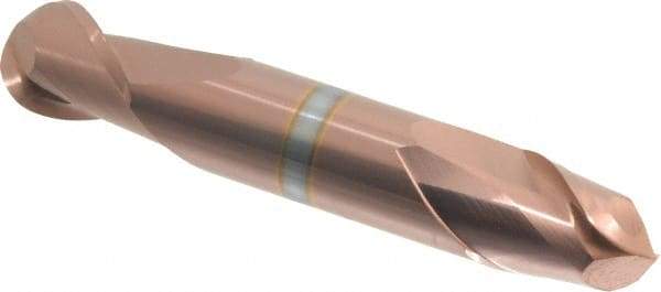 Accupro - 1/2" Diam, 5/8" LOC, 2 Flute Solid Carbide Ball End Mill - TiCN Finish, Double End, 3" OAL, 1/2" Shank Diam, Spiral Flute - USA Tool & Supply
