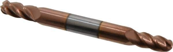 Accupro - 7/32" Diam, 7/16" LOC, 4 Flute Solid Carbide Ball End Mill - TiCN Finish, Double End, 2-1/2" OAL, 1/4" Shank Diam, Spiral Flute - USA Tool & Supply
