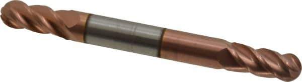 Accupro - 15/64" Diam, 1/2" LOC, 4 Flute Solid Carbide Ball End Mill - TiCN Finish, Double End, 2-1/2" OAL, 1/4" Shank Diam, Spiral Flute - USA Tool & Supply