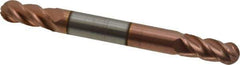 Accupro - 15/64" Diam, 1/2" LOC, 4 Flute Solid Carbide Ball End Mill - TiCN Finish, Double End, 2-1/2" OAL, 1/4" Shank Diam, Spiral Flute - USA Tool & Supply