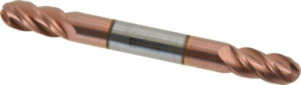 Accupro - 1/4" Diam, 1/2" LOC, 4 Flute Solid Carbide Ball End Mill - TiCN Finish, Double End, 2-1/2" OAL, 1/4" Shank Diam, Spiral Flute - USA Tool & Supply
