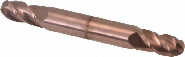Accupro - 9/32" Diam, 1/2" LOC, 4 Flute Solid Carbide Ball End Mill - TiCN Finish, Double End, 2-1/2" OAL, 5/16" Shank Diam, Spiral Flute - USA Tool & Supply