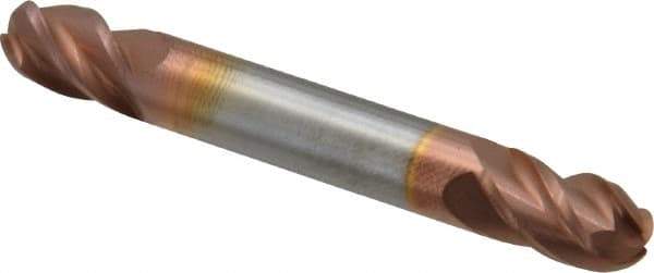 Accupro - 5/16" Diam, 1/2" LOC, 4 Flute Solid Carbide Ball End Mill - TiCN Finish, Double End, 2-1/2" OAL, 5/16" Shank Diam, Spiral Flute - USA Tool & Supply