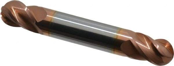 Accupro - 3/8" Diam, 1/2" LOC, 4 Flute Solid Carbide Ball End Mill - TiCN Finish, Double End, 2-1/2" OAL, 3/8" Shank Diam, Spiral Flute - USA Tool & Supply