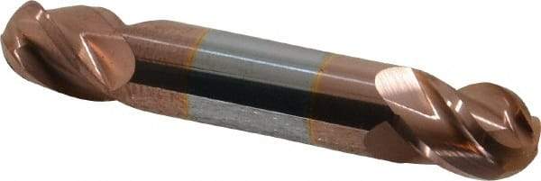 Accupro - 1/2" Diam, 5/8" LOC, 4 Flute Solid Carbide Ball End Mill - TiCN Finish, Double End, 3" OAL, 1/2" Shank Diam, Spiral Flute - USA Tool & Supply