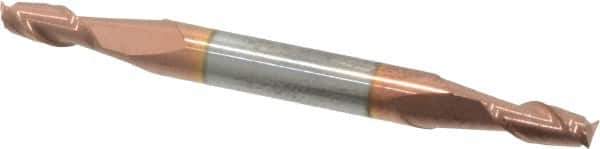 Accupro - 9/64", 5/16" LOC, 3/16" Shank Diam, 2" OAL, 2 Flute, Solid Carbide Square End Mill - Double End, TiCN Finish, Spiral Flute, 40° Helix, Centercutting, Right Hand Cut, Right Hand Flute - USA Tool & Supply