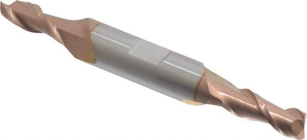 Accupro - 1/4", 5/8" LOC, 3/8" Shank Diam, 3" OAL, 2 Flute, Solid Carbide Square End Mill - Double End, TiCN Finish, Spiral Flute, 40° Helix, Centercutting, Right Hand Cut, Right Hand Flute - USA Tool & Supply