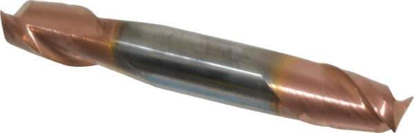 Accupro - 3/8", 1/2" LOC, 3/8" Shank Diam, 2-1/2" OAL, 2 Flute, Solid Carbide Square End Mill - Double End, TiCN Finish, Spiral Flute, 40° Helix, Centercutting, Right Hand Cut, Right Hand Flute - USA Tool & Supply