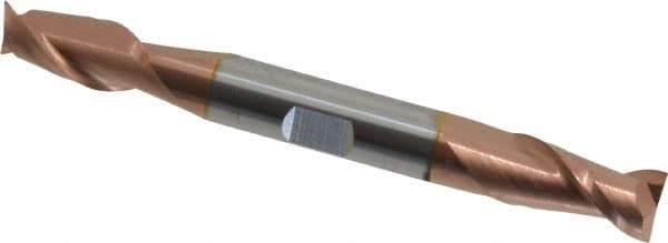 Accupro - 3/8", 3/4" LOC, 3/8" Shank Diam, 3-1/2" OAL, 2 Flute, Solid Carbide Square End Mill - Double End, TiCN Finish, Spiral Flute, 40° Helix, Centercutting, Right Hand Cut, Right Hand Flute - USA Tool & Supply