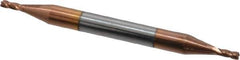 Accupro - 3/64", 3/32" LOC, 1/8" Shank Diam, 1-1/2" OAL, 4 Flute, Solid Carbide Square End Mill - Double End, TiCN Finish, Spiral Flute, 30° Helix, Centercutting, Right Hand Cut, Right Hand Flute - USA Tool & Supply
